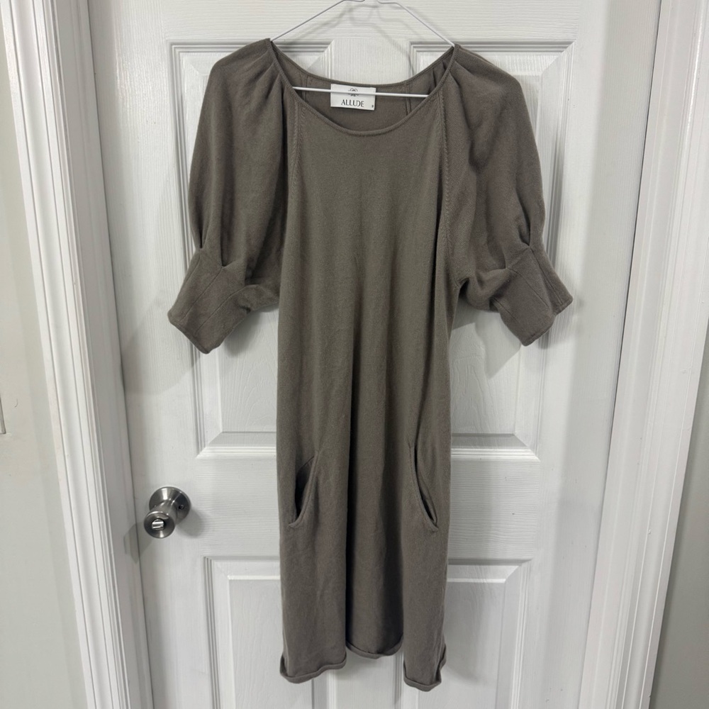 Allude 100% Cashmere Dress With Bubble Sleeve And Pockets Womens Medium Midi